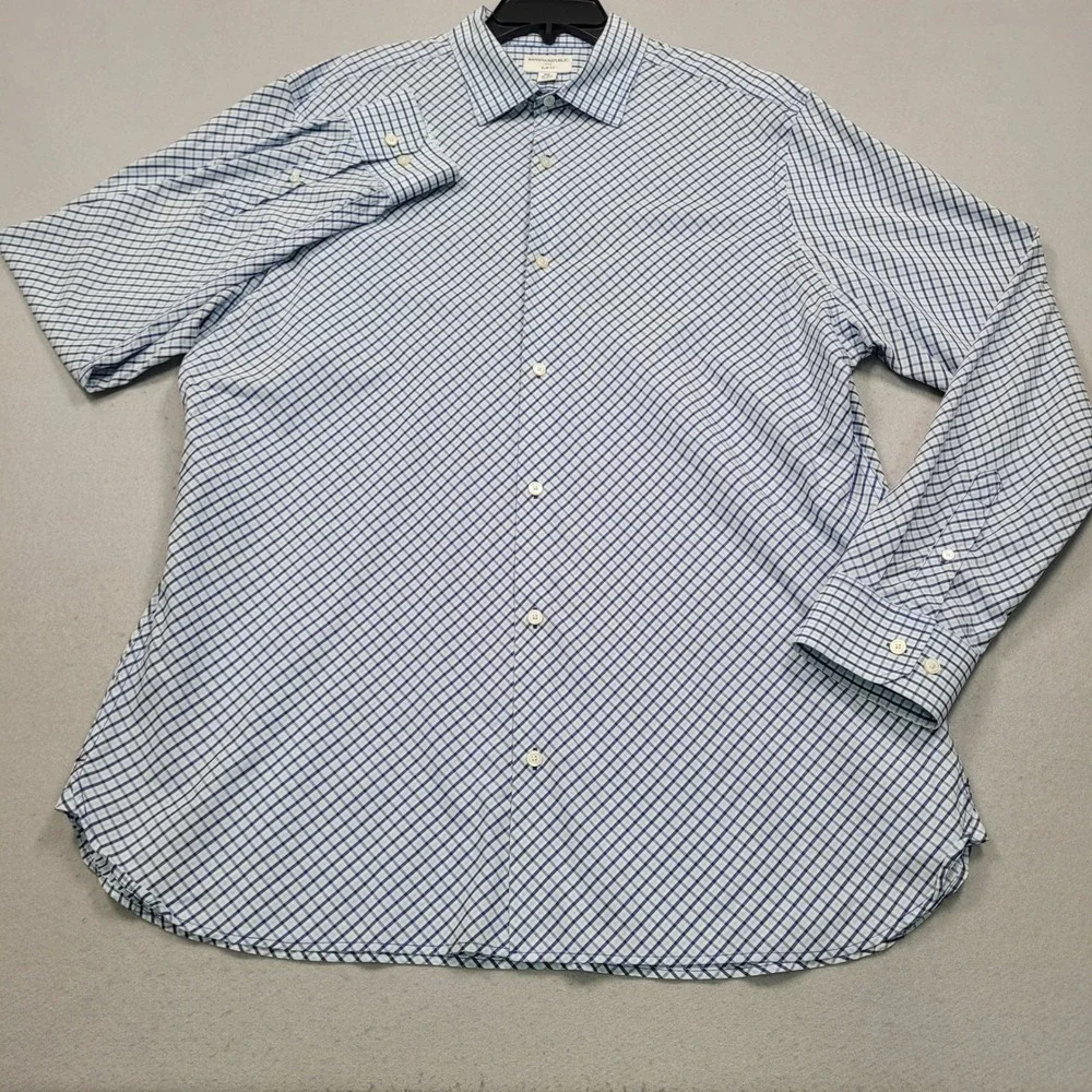 Banana Republic Mens XXL Slim Fit Blue Plaid Long Sleeve Button Down Shirt